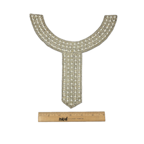 Vintage Fancy Pearl and Silver-lined Beaded Collar Applique - 9" x 8.75"