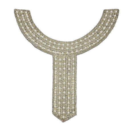 Vintage Fancy Pearl and Silver-lined Beaded Collar Applique - 9" x 8.75"