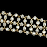 Vintage Gold and Faux Pearl Beaded Latticework Belt With Fringe - 33" x 1.125"