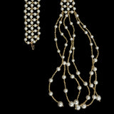 Vintage Gold and Faux Pearl Beaded Latticework Belt With Fringe - 33" x 1.125"
