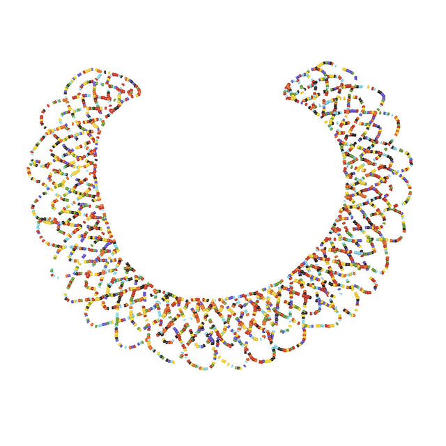 Vintage Multicolored Beaded Abstract Neck Applique - 9" x 9.5"