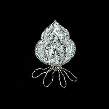 Vintage Crystal Iris Sequins and Silver-lined Beaded Abstract Applique - 5.75" x 3.375"
