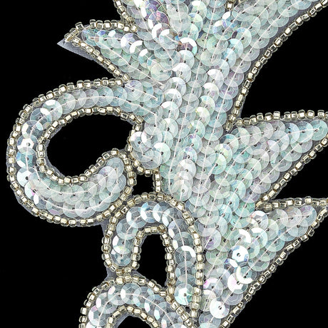 Vintage Crystal Iris Sequins and Silver-lined Beaded Foilage Applique - 7.75" x 3.75"