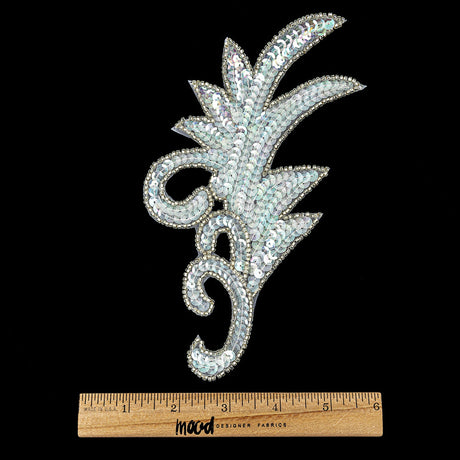 Vintage Crystal Iris Sequins and Silver-lined Beaded Foilage Applique - 7.75" x 3.75"