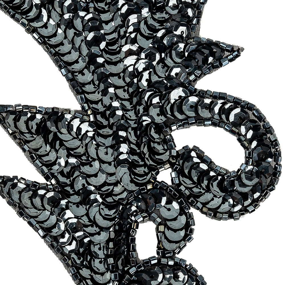 Vintage Gunmetal Sequins and Beaded Foilage Applique - 7.75" x 3.75"