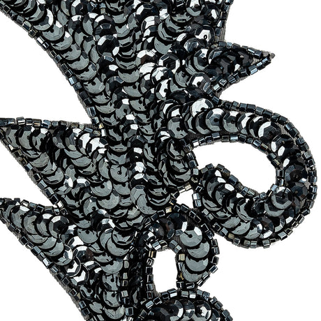 Vintage Gunmetal Sequins and Beaded Foilage Applique - 7.75" x 3.75"