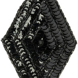 Vintage Black Sequins and Beaded Diamond Applique - 5" x 2.75"