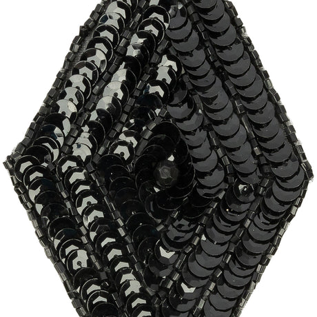 Vintage Black Sequins and Beaded Diamond Applique - 5" x 2.75"