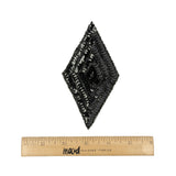 Vintage Black Sequins and Beaded Diamond Applique - 5" x 2.75"