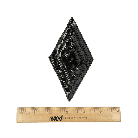 Vintage Black Sequins and Beaded Diamond Applique - 5" x 2.75"