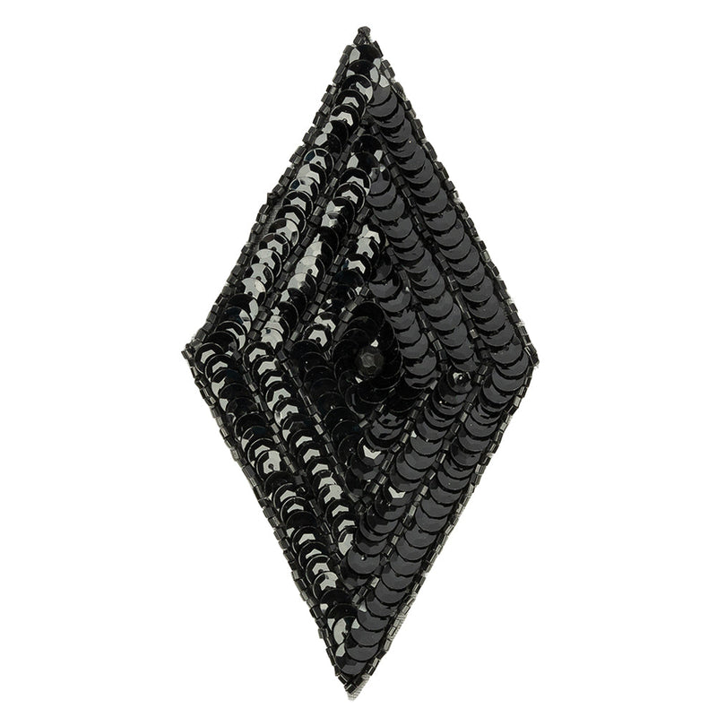 Vintage Black Sequins and Beaded Diamond Applique - 5" x 2.75"