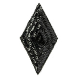 Vintage Black Sequins and Beaded Diamond Applique - 5" x 2.75"