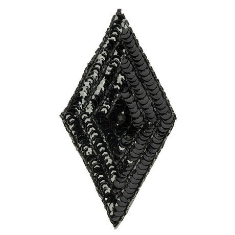 Vintage Black Sequins and Beaded Diamond Applique - 5" x 2.75"