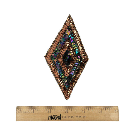Vintage Bronze and Black Iris Sequins and Beaded Diamond Applique - 5" x 2.75"