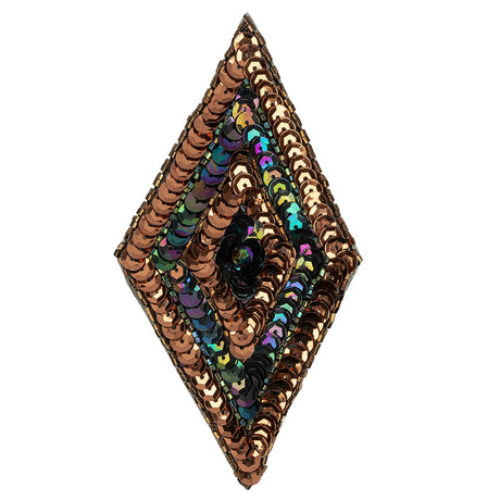 Vintage Bronze and Black Iris Sequins and Beaded Diamond Applique - 5" x 2.75"
