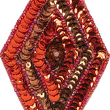 Vintage Red and Bronze Sequins and Iridescent Red Beaded Diamond Applique - 5" x 2.75"