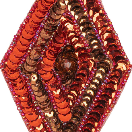 Vintage Red and Bronze Sequins and Iridescent Red Beaded Diamond Applique - 5" x 2.75"