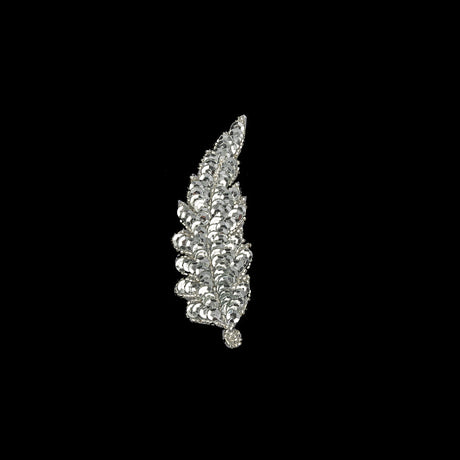 Vintage Silver Sequins and Silver-lined Beaded Leaf Applique - 4" x 1.5"