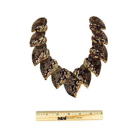 Vintage Fancy Bronze Sequins and Bugle Beaded Neckline Applique - 7.625" X 7.375"