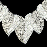 Vintage Fancy White Sequins and Bugle Beaded Neckline Applique - 7.625" x 7.75"