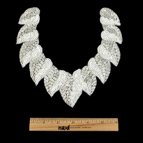 Vintage Fancy White Sequins and Bugle Beaded Neckline Applique - 7.625" x 7.75"