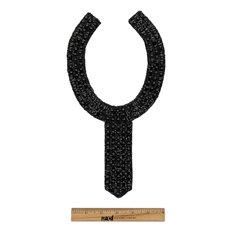 Vintage Fancy Black Beaded Neckline Applique - 13" x 7.25"