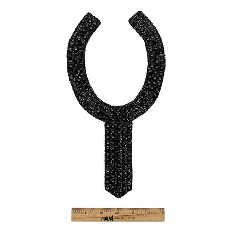 Vintage Fancy Black Beaded Neckline Applique - 13" x 7.25"