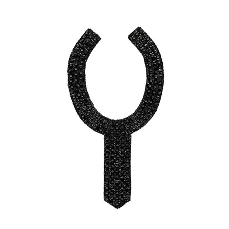 Vintage Fancy Black Beaded Neckline Applique - 13" x 7.25"