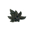 Vintage Green Iris Sequins and Multi-lined Bugle Beaded Floral Applique with Rhinestone Center - 4" x 4.375"