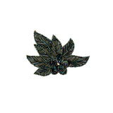 Vintage Green Iris Sequins and Multi-lined Bugle Beaded Floral Applique with Rhinestone Center - 4" x 4.375"