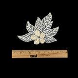 Vintage White Iris Sequins and Translucent White Bugle Beaded Floral Applique with Rhinestone Center - 4" x 4.375"
