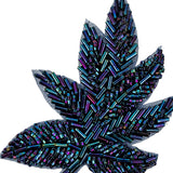 Vintage Blue Iris Beaded Leaf Applique - 4" x 3.25"