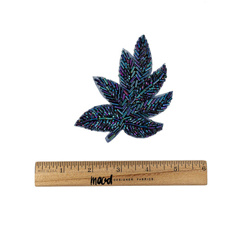 Vintage Blue Iris Beaded Leaf Applique - 4" x 3.25"