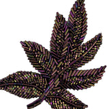 Vintage Purple Iris Beaded Leaf Applique - 4" x 3.25"