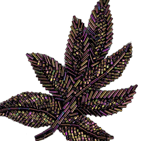 Vintage Purple Iris Beaded Leaf Applique - 4" x 3.25"