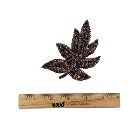 Vintage Purple Iris Beaded Leaf Applique - 4" x 3.25"