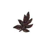 Vintage Purple Iris Beaded Leaf Applique - 4" x 3.25"