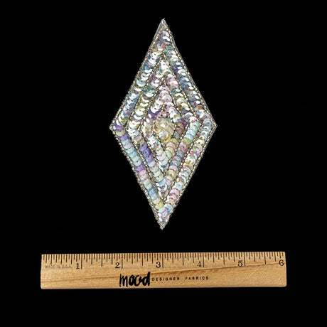 Vintage Crystal Confetti Sequins and Silver-lined Beaded Diamond Applique - 5" x 2.75"