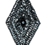 Vintage Gunmetal Sequins and Beaded Diamond Applique - 5" x 2.75"