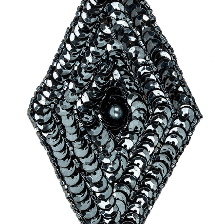 Vintage Gunmetal Sequins and Beaded Diamond Applique - 5" x 2.75"