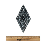 Vintage Gunmetal Sequins and Beaded Diamond Applique - 5" x 2.75"
