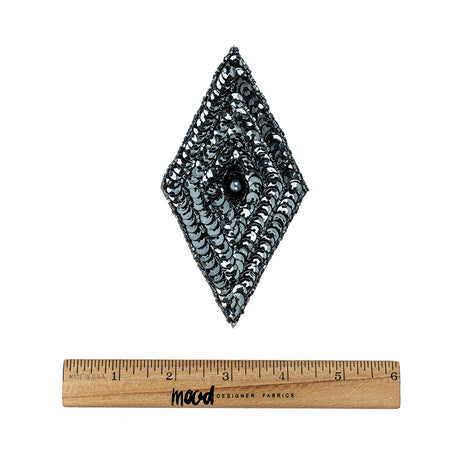 Vintage Gunmetal Sequins and Beaded Diamond Applique - 5" x 2.75"