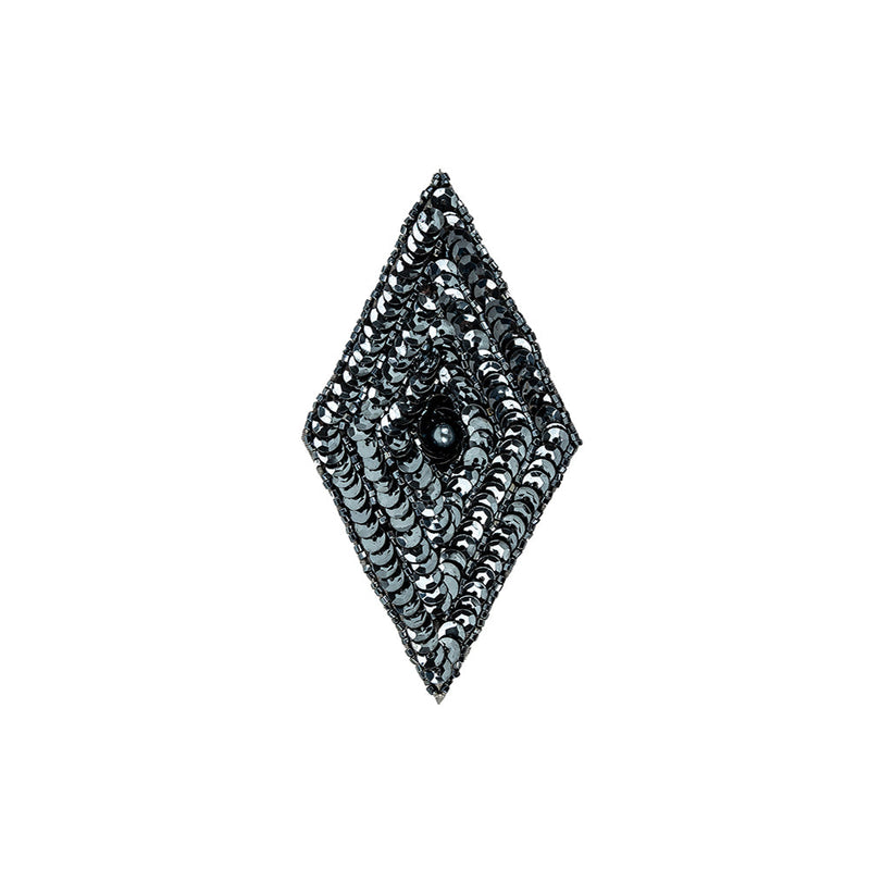Vintage Gunmetal Sequins and Beaded Diamond Applique - 5" x 2.75"