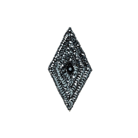 Vintage Gunmetal Sequins and Beaded Diamond Applique - 5" x 2.75"