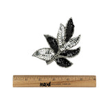 Vintage Black and Silver Sequins and Silver-lined Beaded Leaf Applique - 4" X 3"