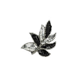 Vintage Black and Silver Sequins and Silver-lined Beaded Leaf Applique - 4" X 3"