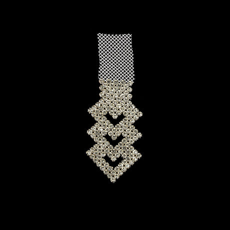 Vintage Czech Crystals on White Mesh Heart Ornament - 6" x 2"