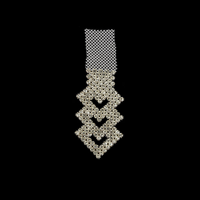 Vintage Czech Crystals on White Mesh Heart Ornament - 6" x 2"