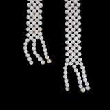 Vintage White and Gold Beaded Belt with Fringe Ends - 52.5" x 1.25"