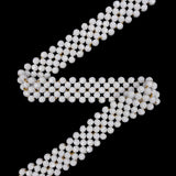 Vintage White and Gold Beaded Belt with Fringe Ends - 52.5" x 1.25"